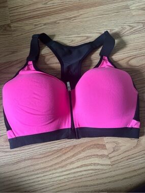 Victoria's Secret Hot Pink and Black Front-Zip Racerback Sports Bra